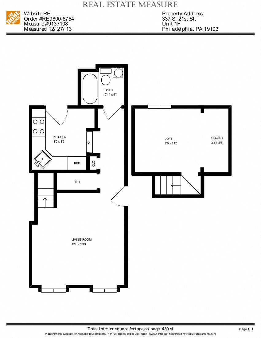 Floor plan for studio, 1 bath, 1 sqft
